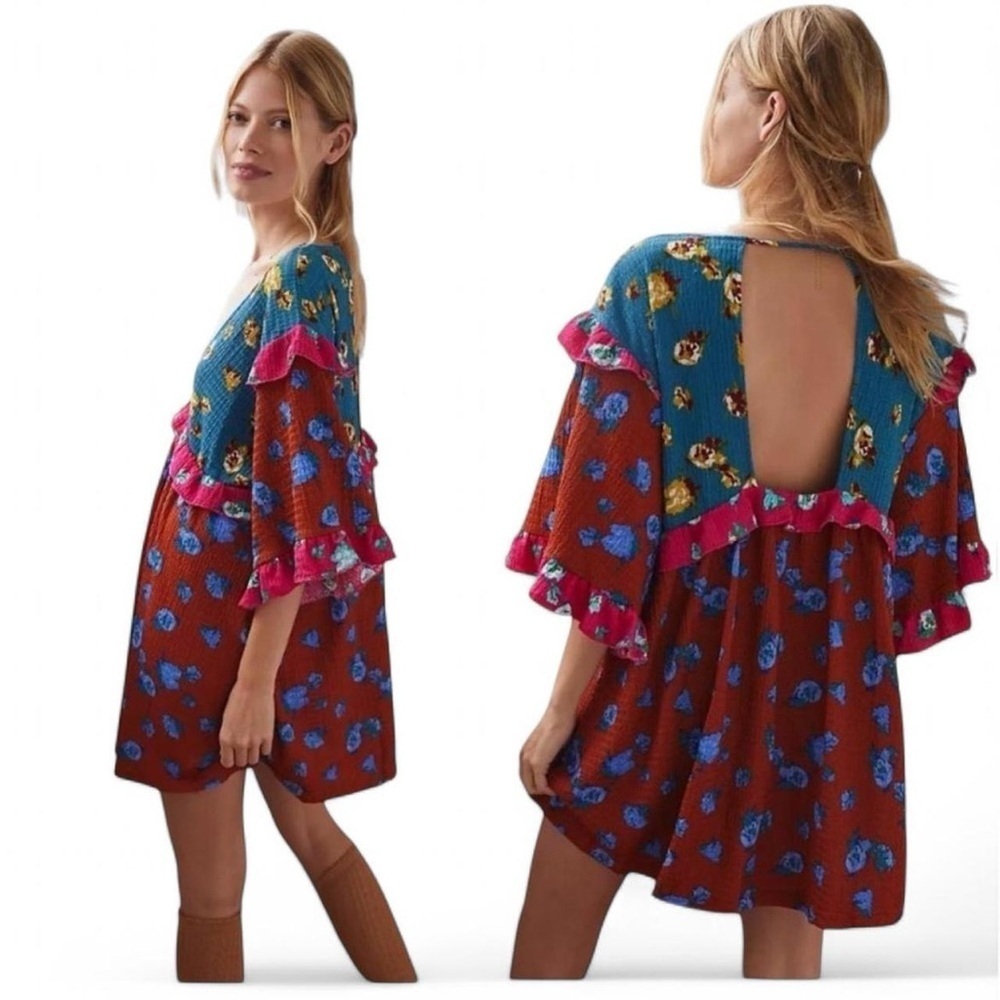 Adorable Anthropologie Ruffled Mini Dress | Multi-Color, Size SP | Like New!